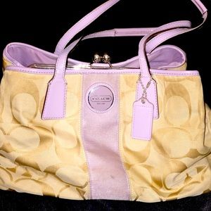 Tan and lavender Coach bag